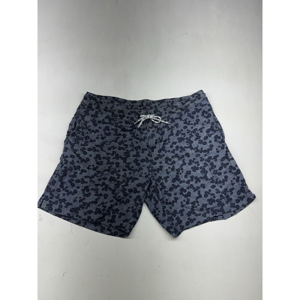 Bonobos Blue Floral Print Chambray Pull On Shorts 7 Inch Inseam Drawstring Sz L
